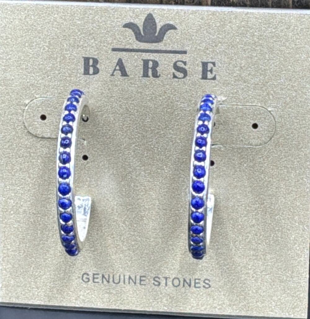 Barse Channel Hoop Earrings- Lapis Lazuli-Silver-NWT